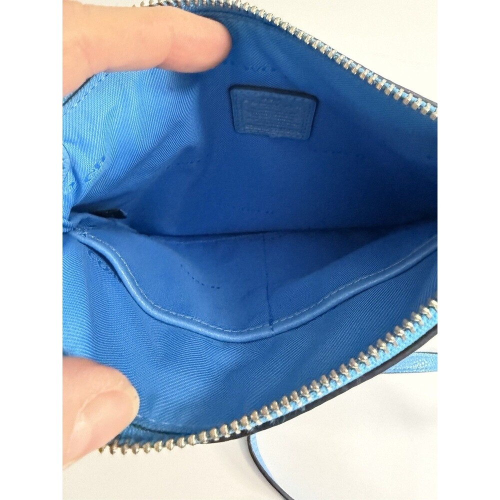 COACH Swingback Blue Crossbody Turn lock Shoulder bag Blue Pebbled Leather Purse - Picture 6 of 8